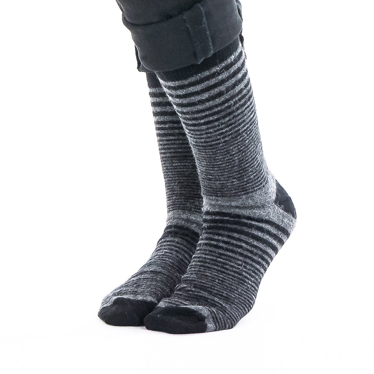 Bas de ville en laine d'alpaga rayé gris et noir - Boutique Equinoxe