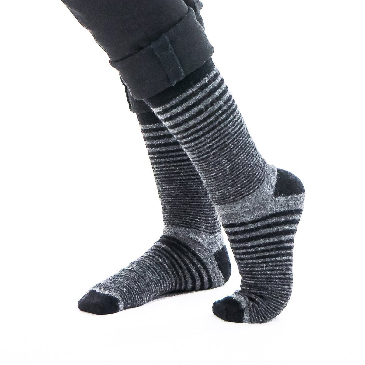 Bas de ville en laine d'alpaga rayé gris et noir - Boutique Equinoxe