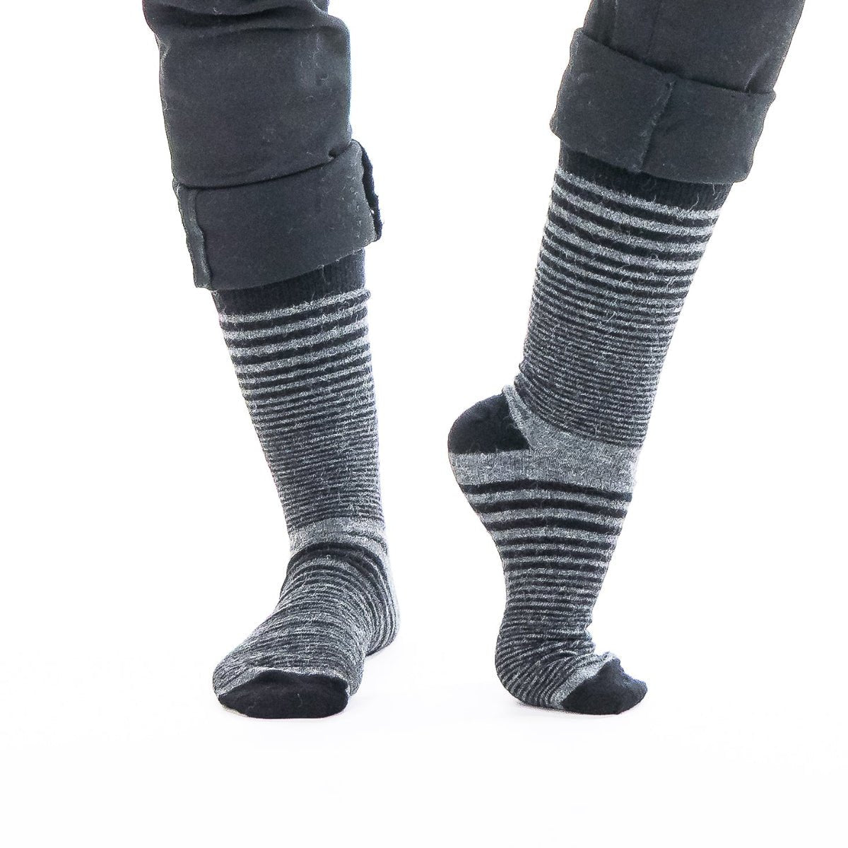 Bas de ville en laine d'alpaga rayé gris et noir - Boutique Equinoxe