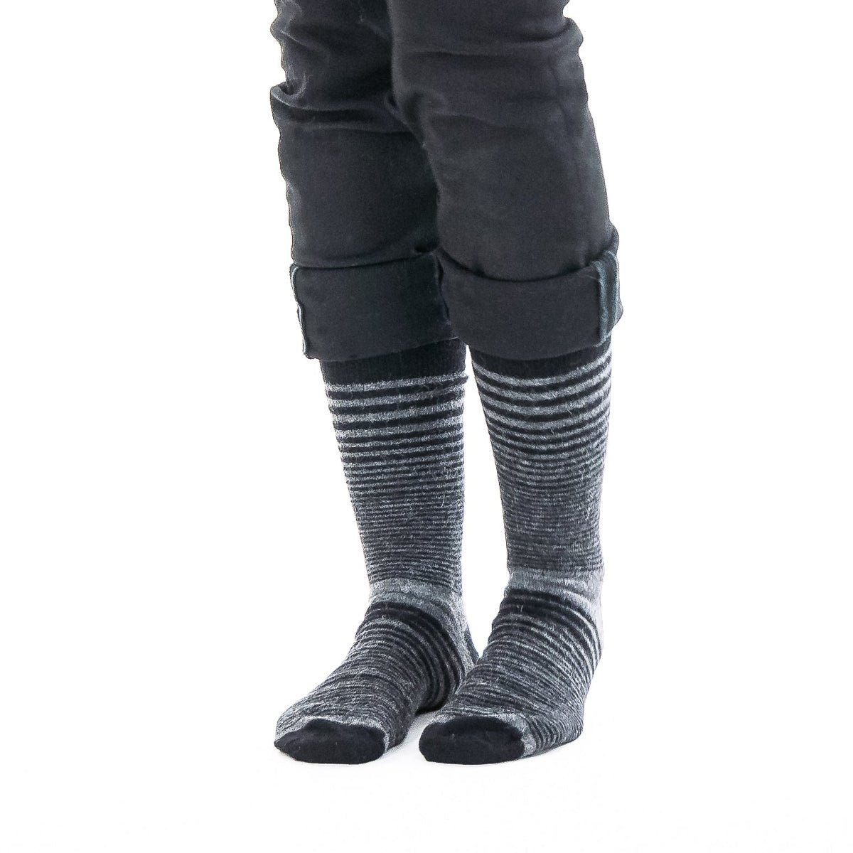 Bas de ville en laine d'alpaga rayé gris et noir - Boutique Equinoxe