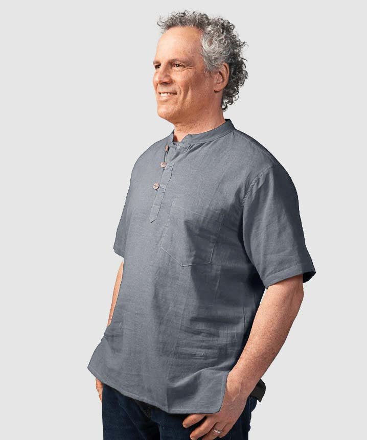 Chemise à col Mao, manche courte en coton - Boutique Equinoxe