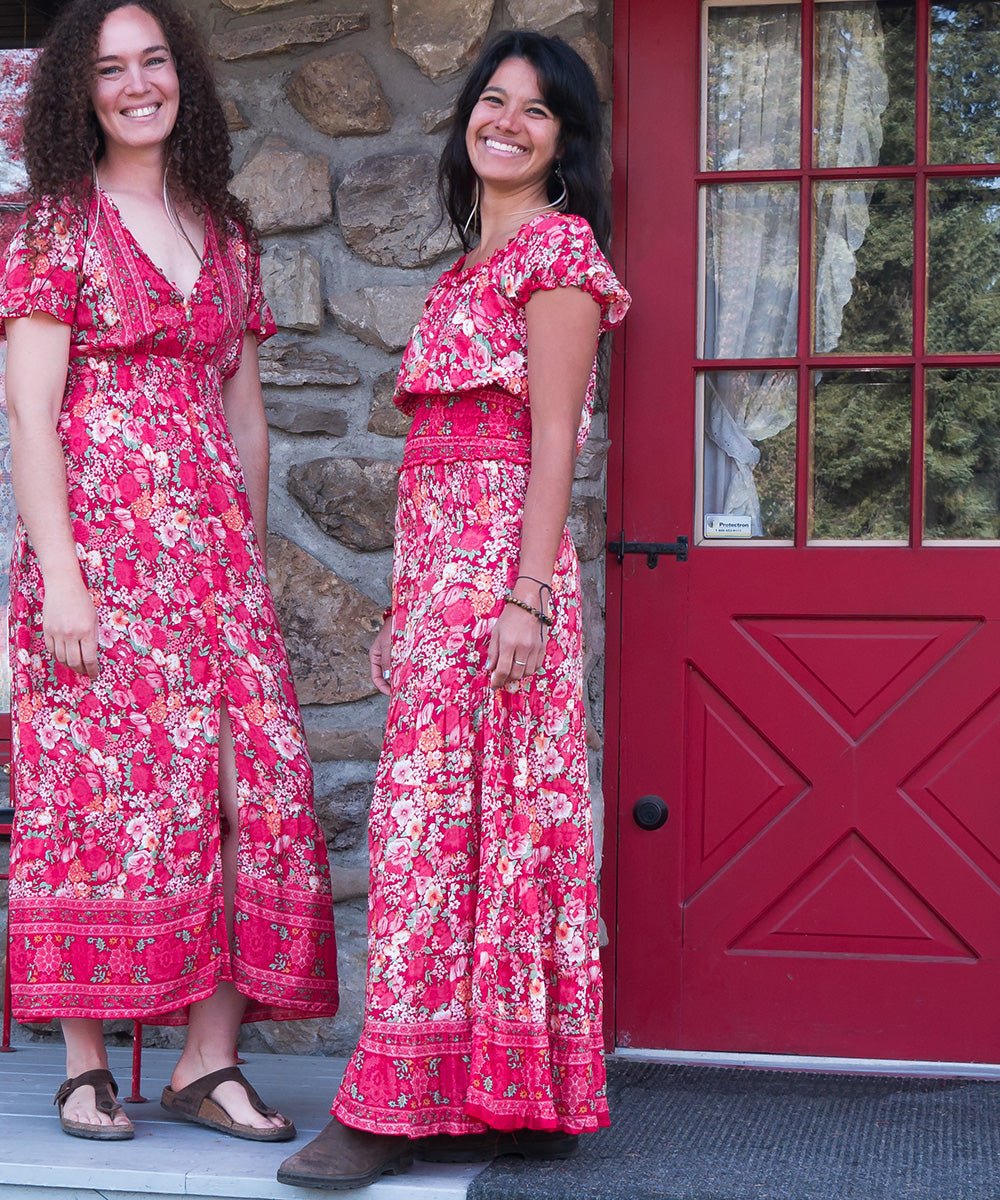 Jupe longue étagée évasée en rayonne fleuri - Boutique Equinoxe
