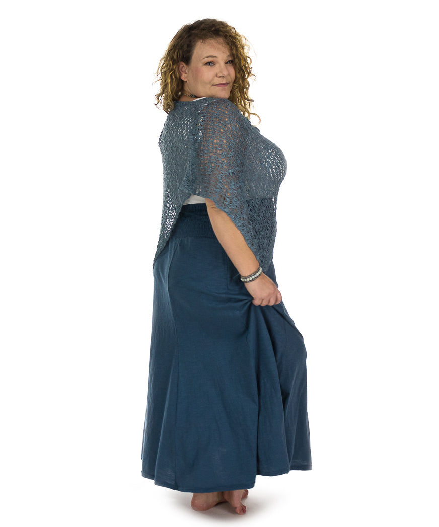 Jupe longue évasée en coton flammé, taille élastique.