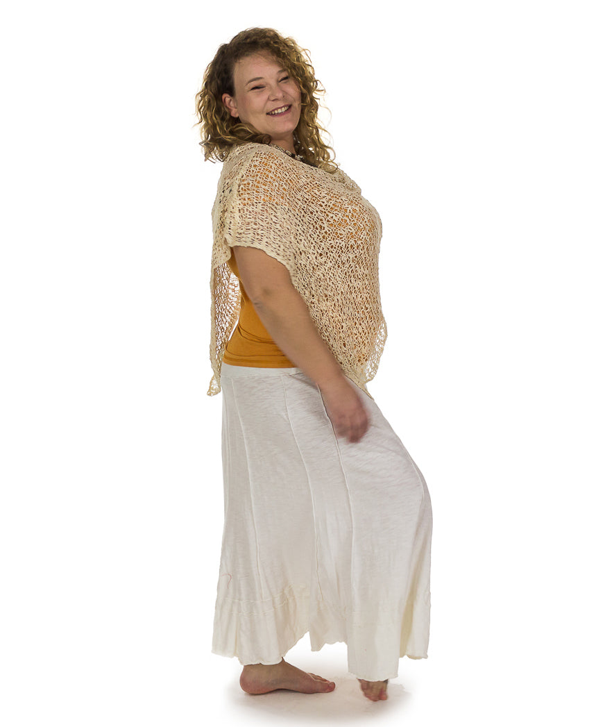 Jupe longue évasée en coton flammé, taille élastique.
