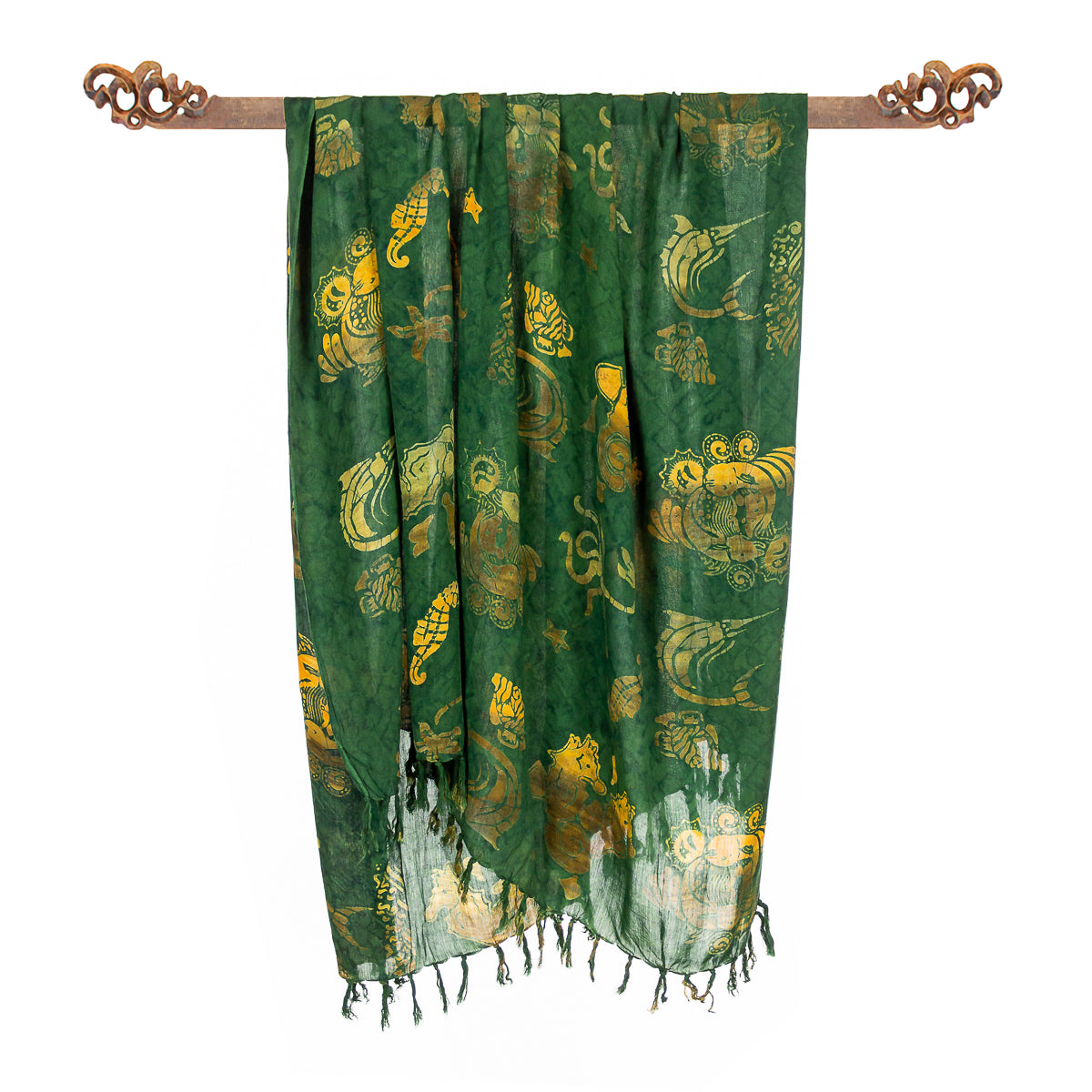 Paréo Vert Motifs Mer en batik.
