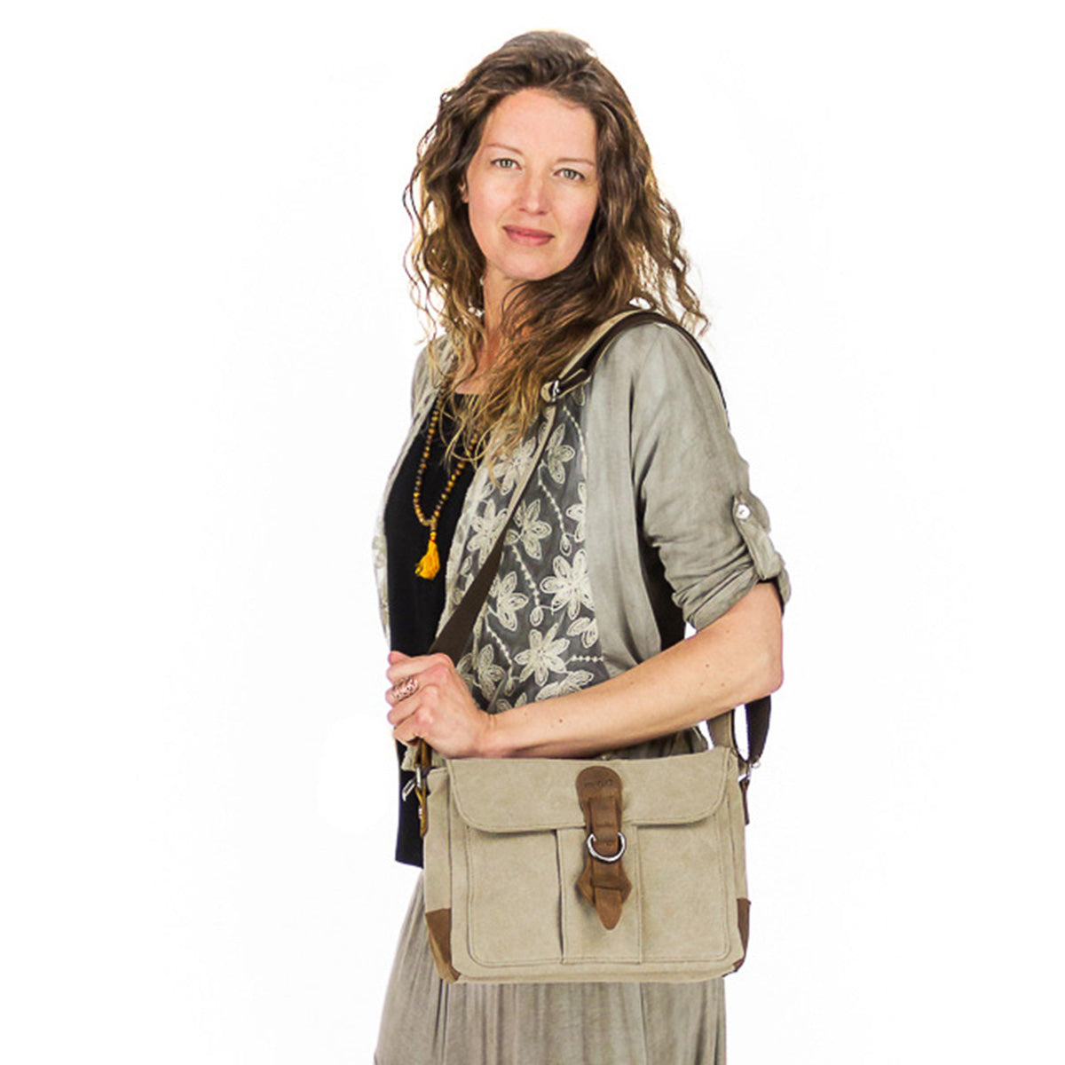 Sac à bandoulière en canevas de coton et cuir