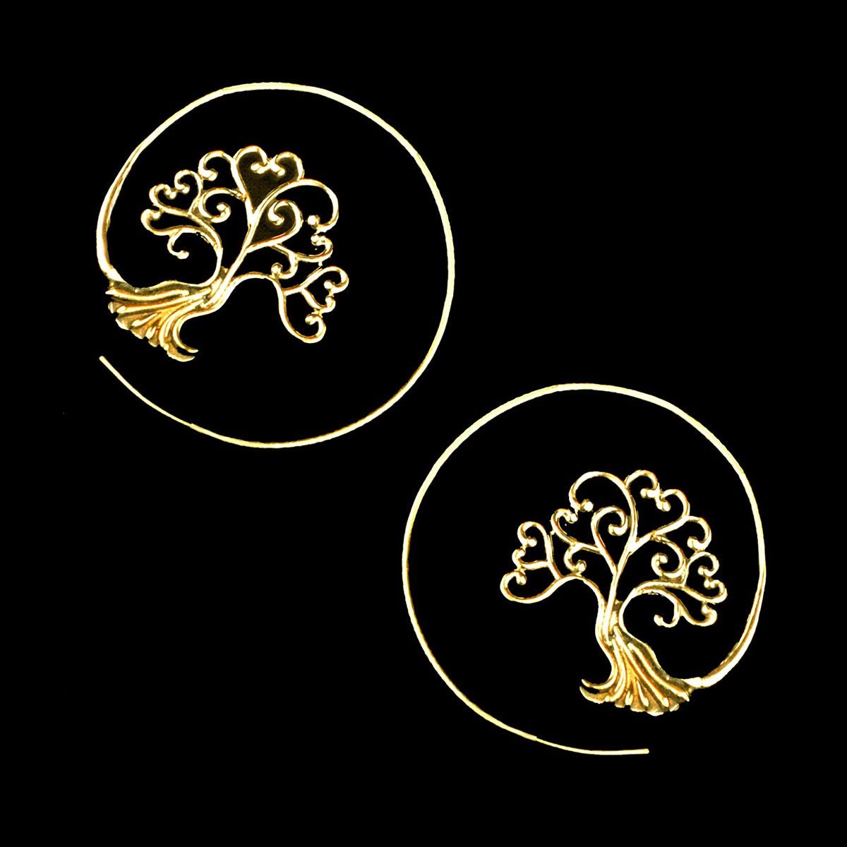 Boucle d'oreille arbre de vie spirale en laiton - Boutique Equinoxe