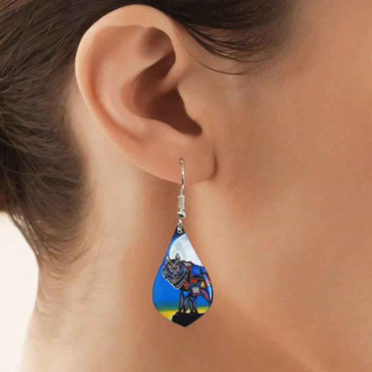 Boucles d'oreille Loup, Art Autochtone. - Boutique Equinoxe
