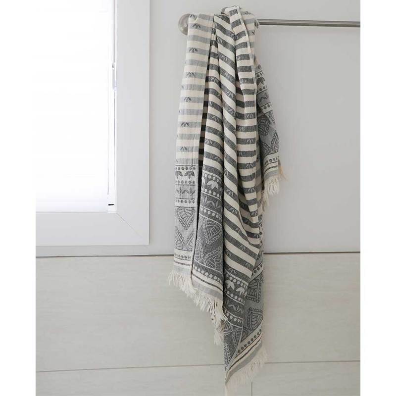 Châle / Serviette de bain turque, Zora Noir - Boutique Equinoxe
