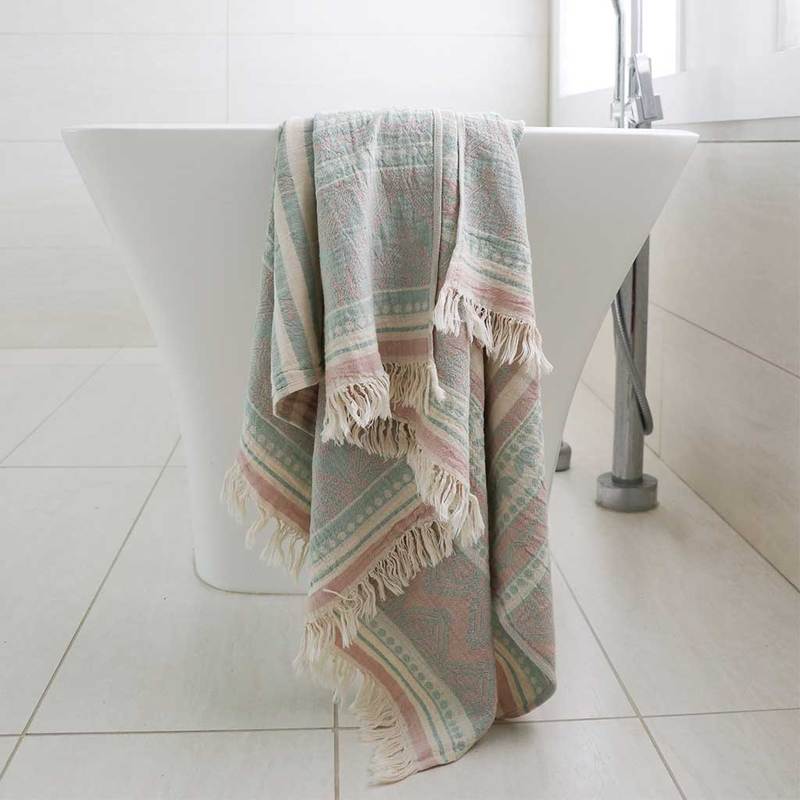 Châle / Serviette de bain turque, Zora Rose et Sauge - Boutique Equinoxe