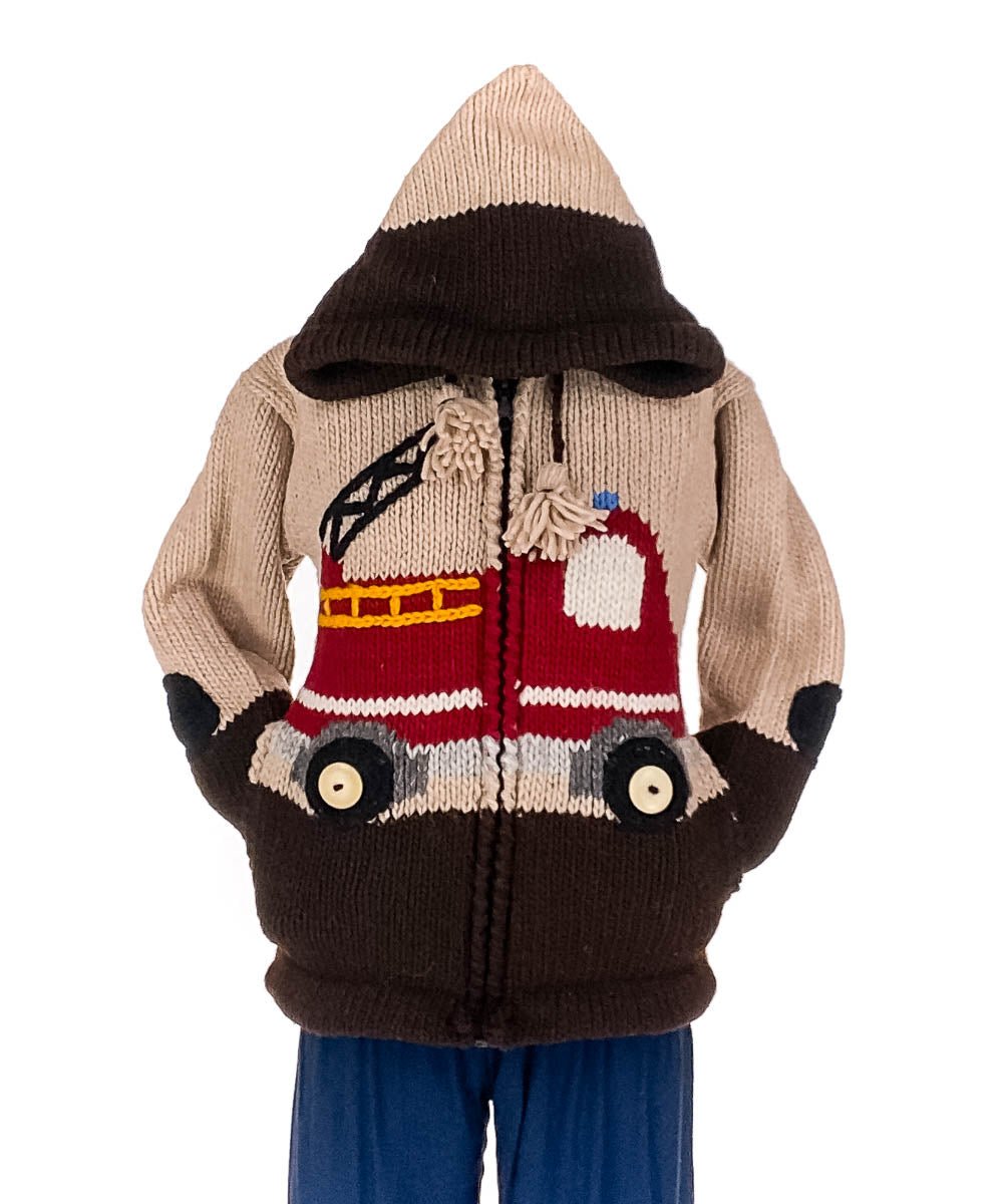 Gilet en Laine pour Enfants de l'Équateur, Camion de Pompier - Boutique Equinoxe