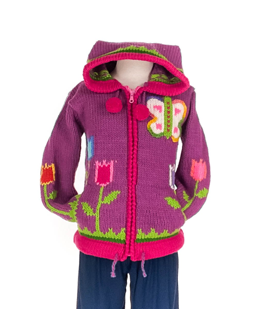 Gilet en Laine pour Enfants de l'Équateur, Tulipes et Papillons - Boutique Equinoxe