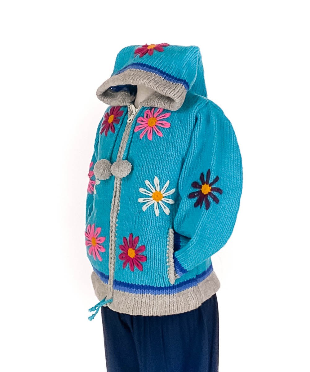 Gilet en Laine pour Enfants de l'Équateur, Turquoise - Boutique Equinoxe