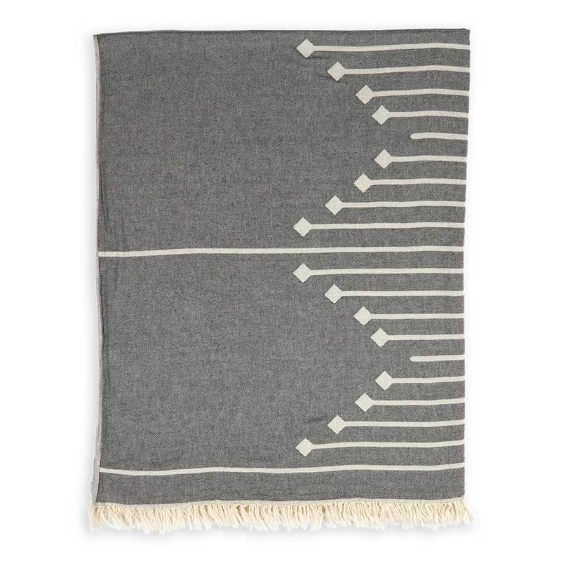 Jeté / Serviette de bain turque XL, Flèches gris et blanc - Boutique Equinoxe