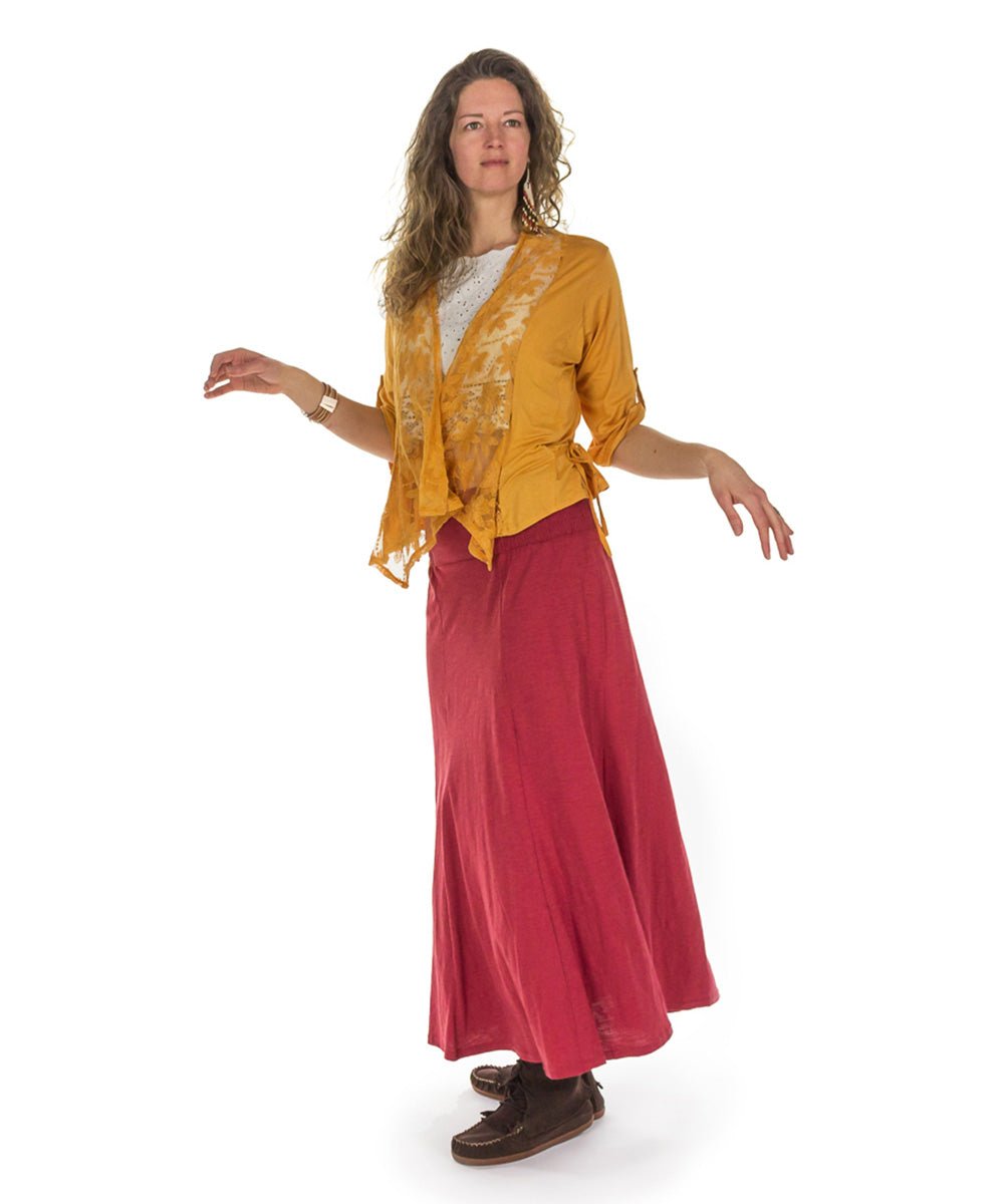 Jupe longue évasée en coton flammé, taille élastique - Boutique Equinoxe