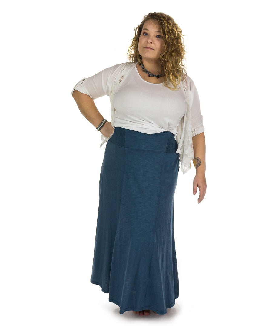 Jupe longue évasée en coton flammé, taille élastique - Boutique Equinoxe