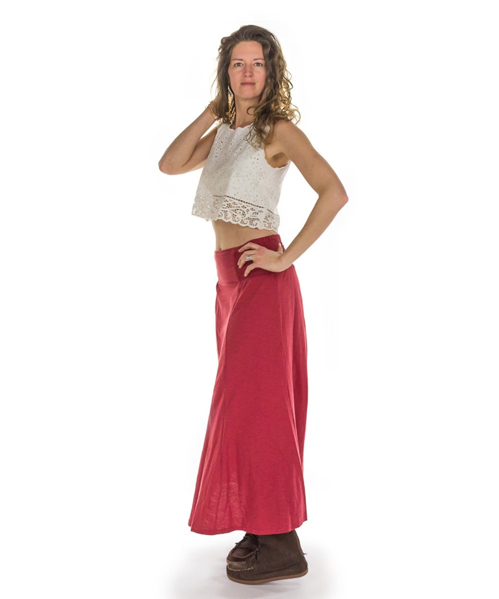 Jupe longue évasée en coton flammé, taille élastique - Boutique Equinoxe