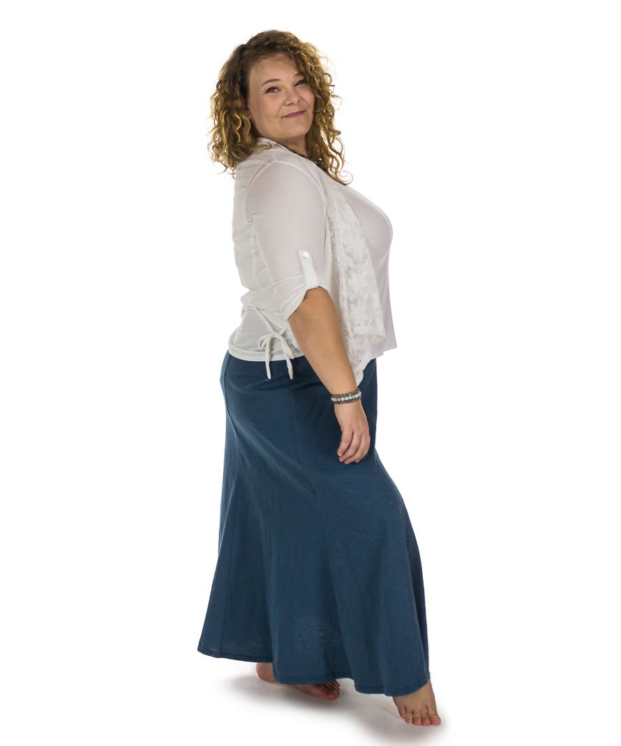 Jupe longue évasée en coton flammé, taille élastique - Boutique Equinoxe