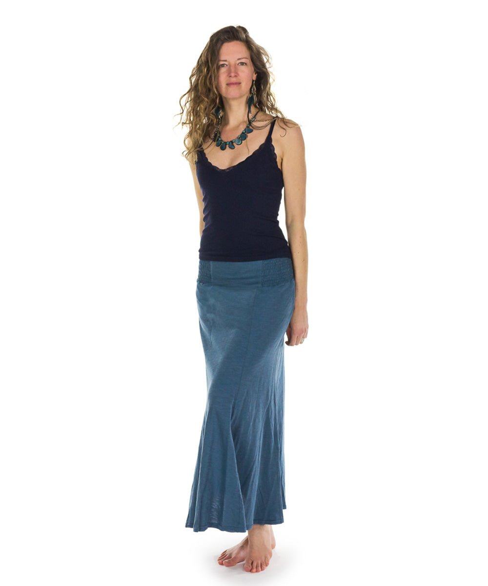 Jupe longue évasée en coton flammé, taille élastique - Boutique Equinoxe
