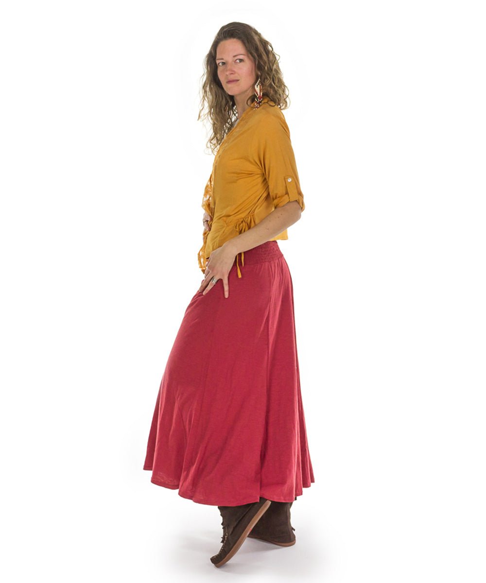 Jupe longue évasée en coton flammé, taille élastique - Boutique Equinoxe