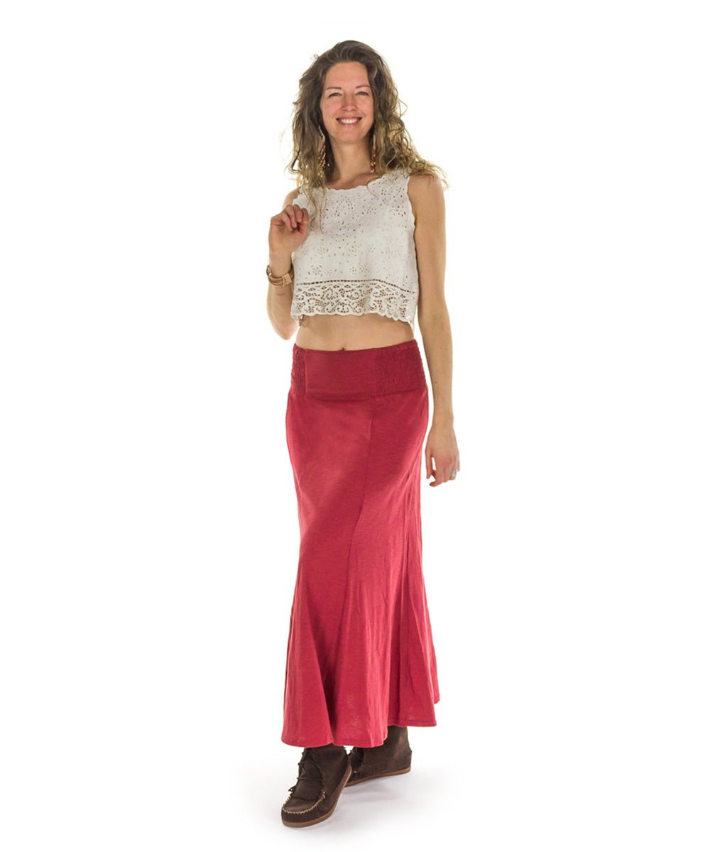 Jupe longue évasée en coton flammé, taille élastique - Boutique Equinoxe