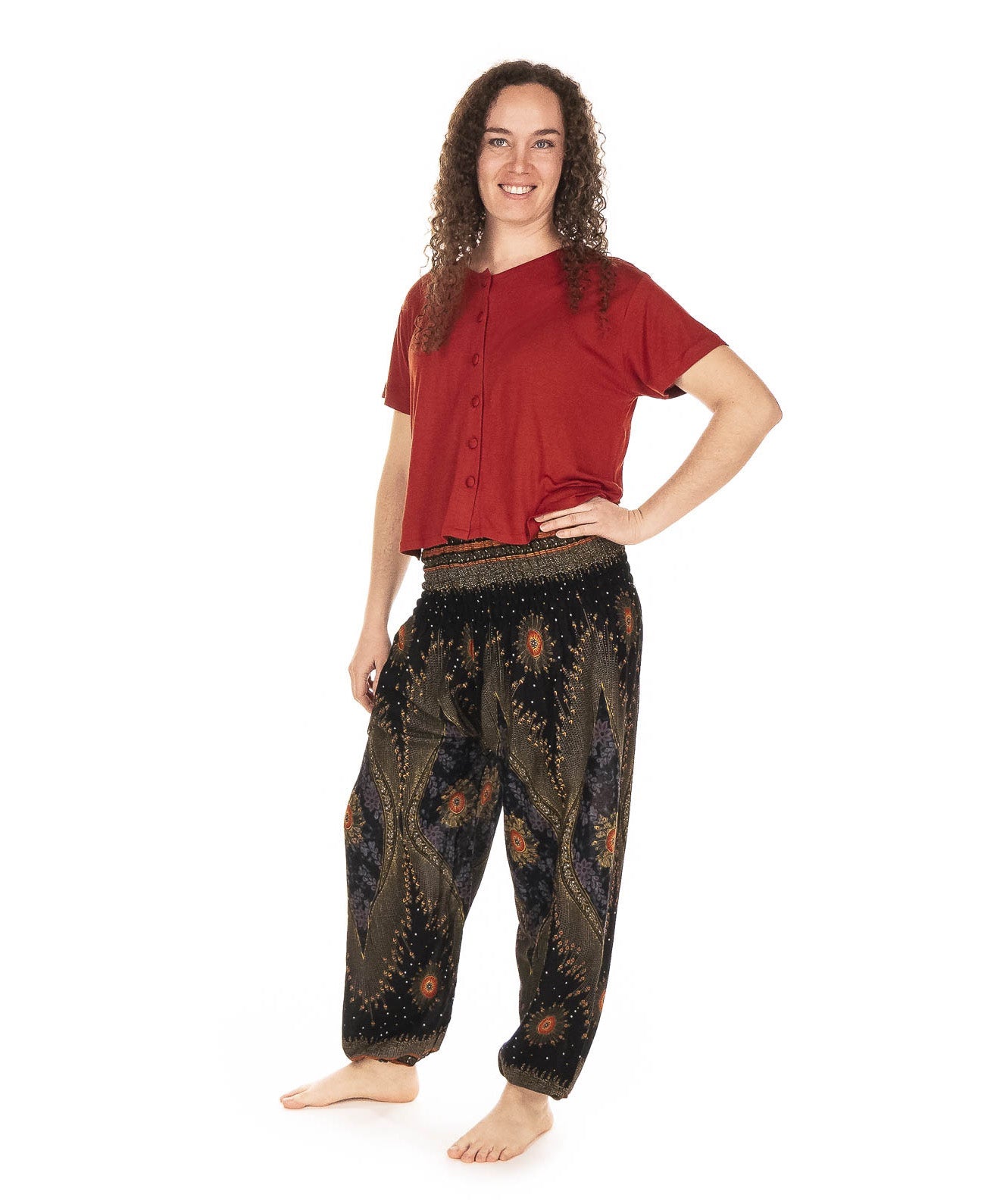 Pantalon Bouffant imprimé Oeil de Paon Noir - Boutique Equinoxe