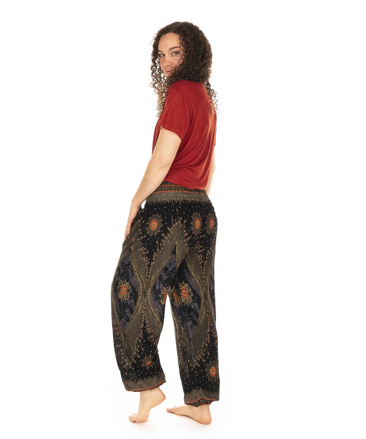 Pantalon Bouffant imprimé Oeil de Paon Noir - Boutique Equinoxe