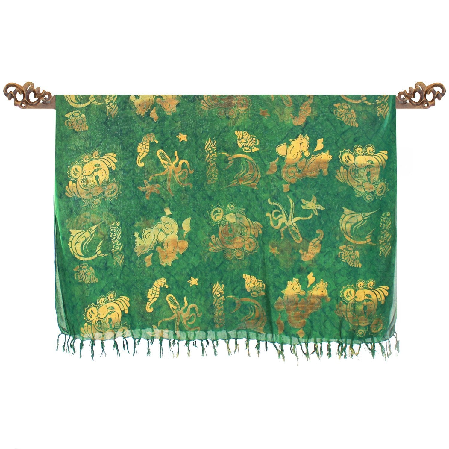 Paréo Vert Motifs Mer en batik - Boutique Equinoxe