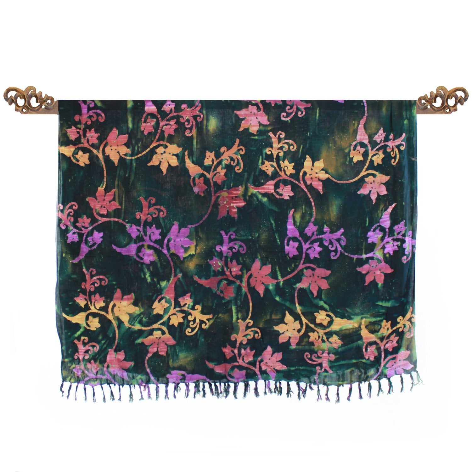 Paréo Vert Vignes et Feuilles en batik - Boutique Equinoxe