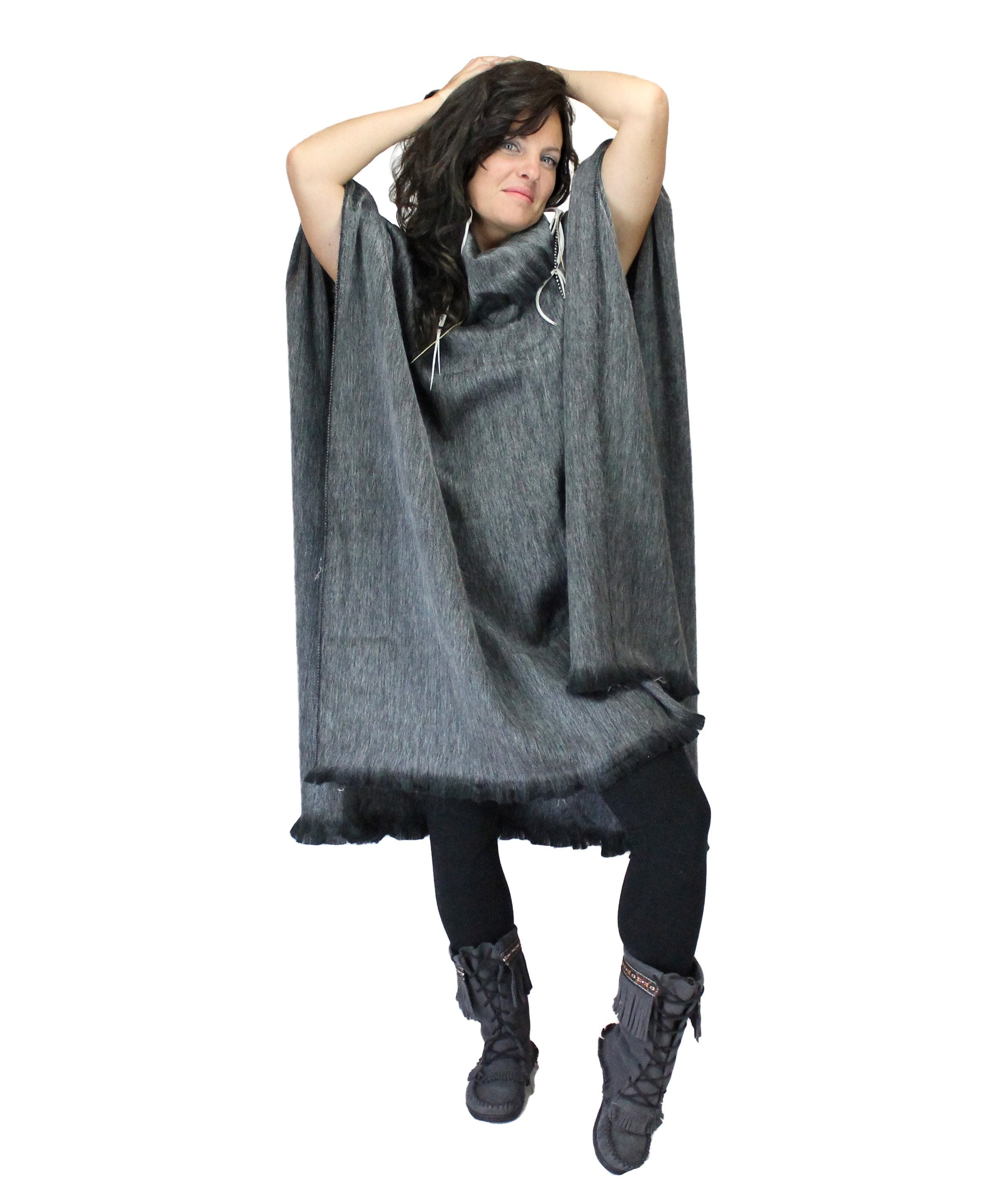 poncho-cape-a-col-mélange-alpaga | boutique-equinoxe