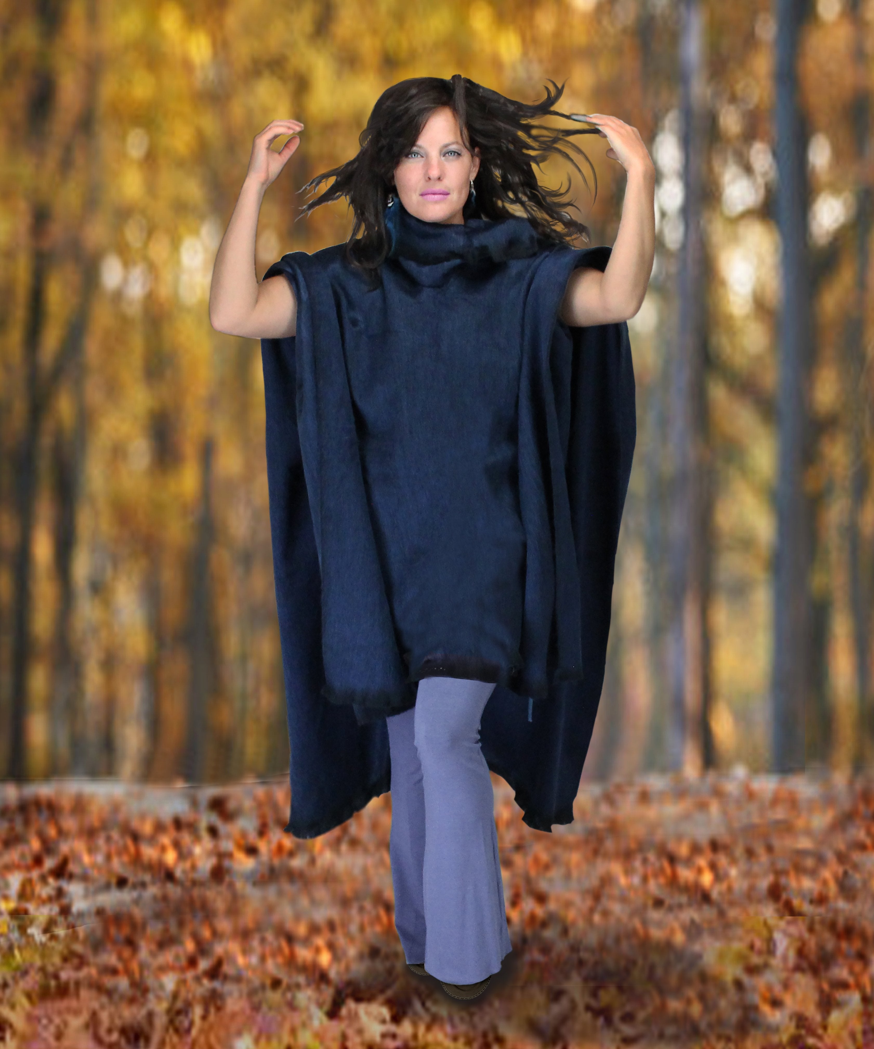 poncho-cape-a-col-mélange-alpaga | boutique-equinoxe