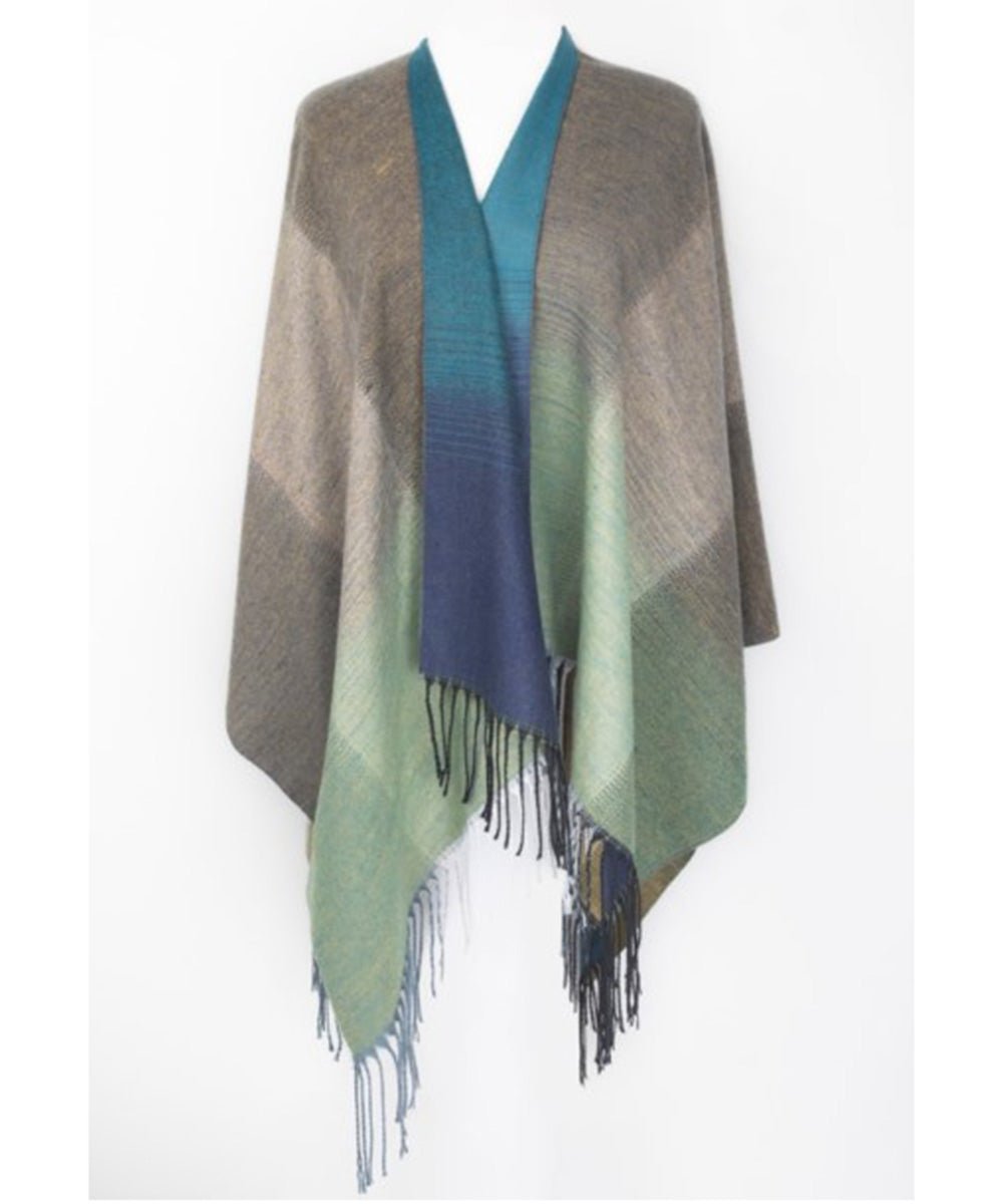 Ruana, Châle/cape réversible avec franges - Boutique Equinoxe