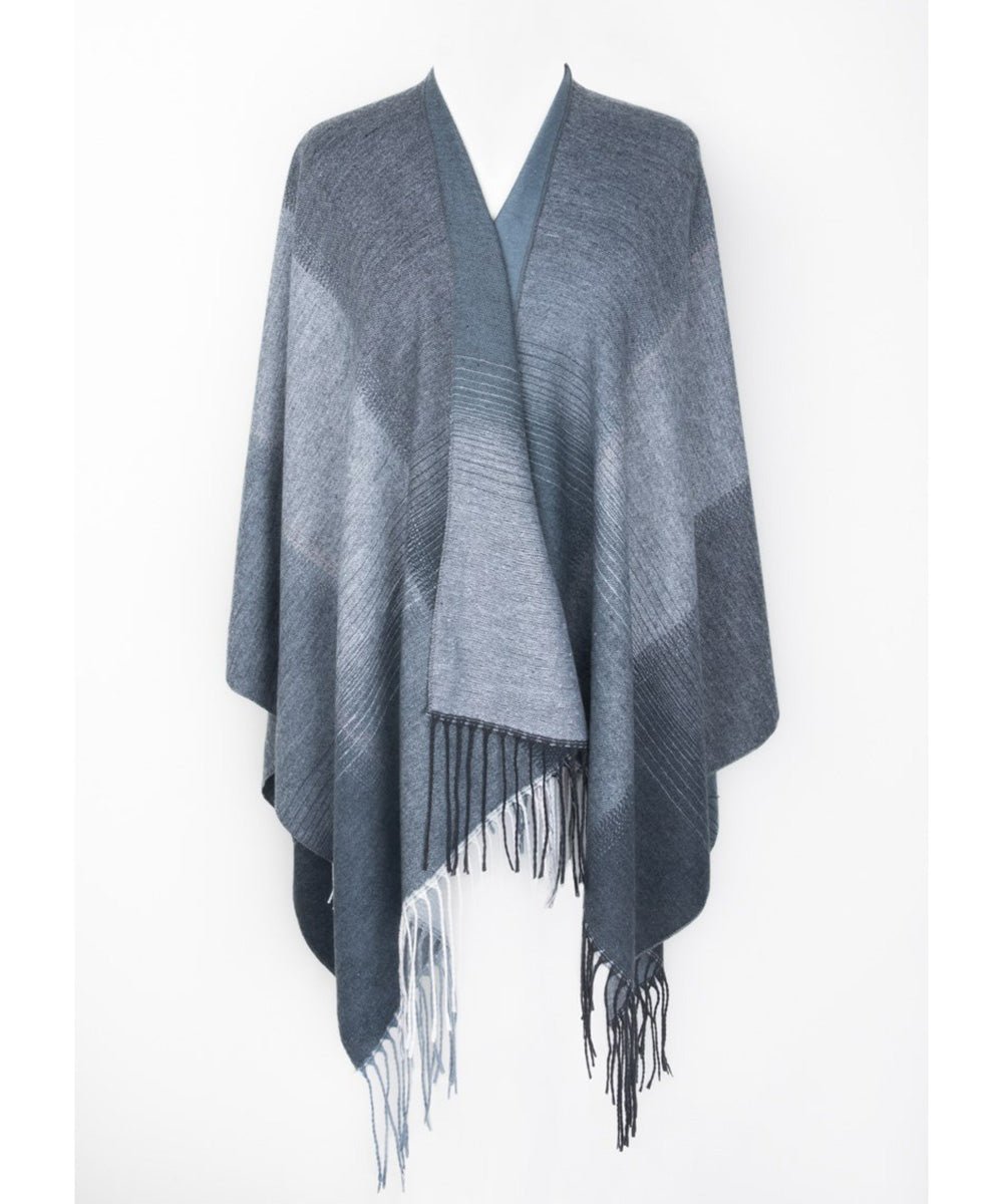 Ruana, Châle/cape réversible avec franges - Boutique Equinoxe