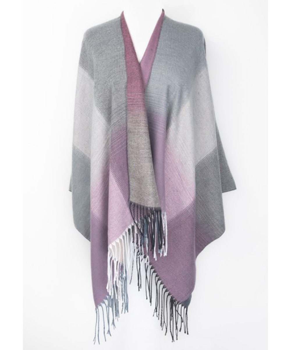 Ruana, Châle/cape réversible avec franges - Boutique Equinoxe