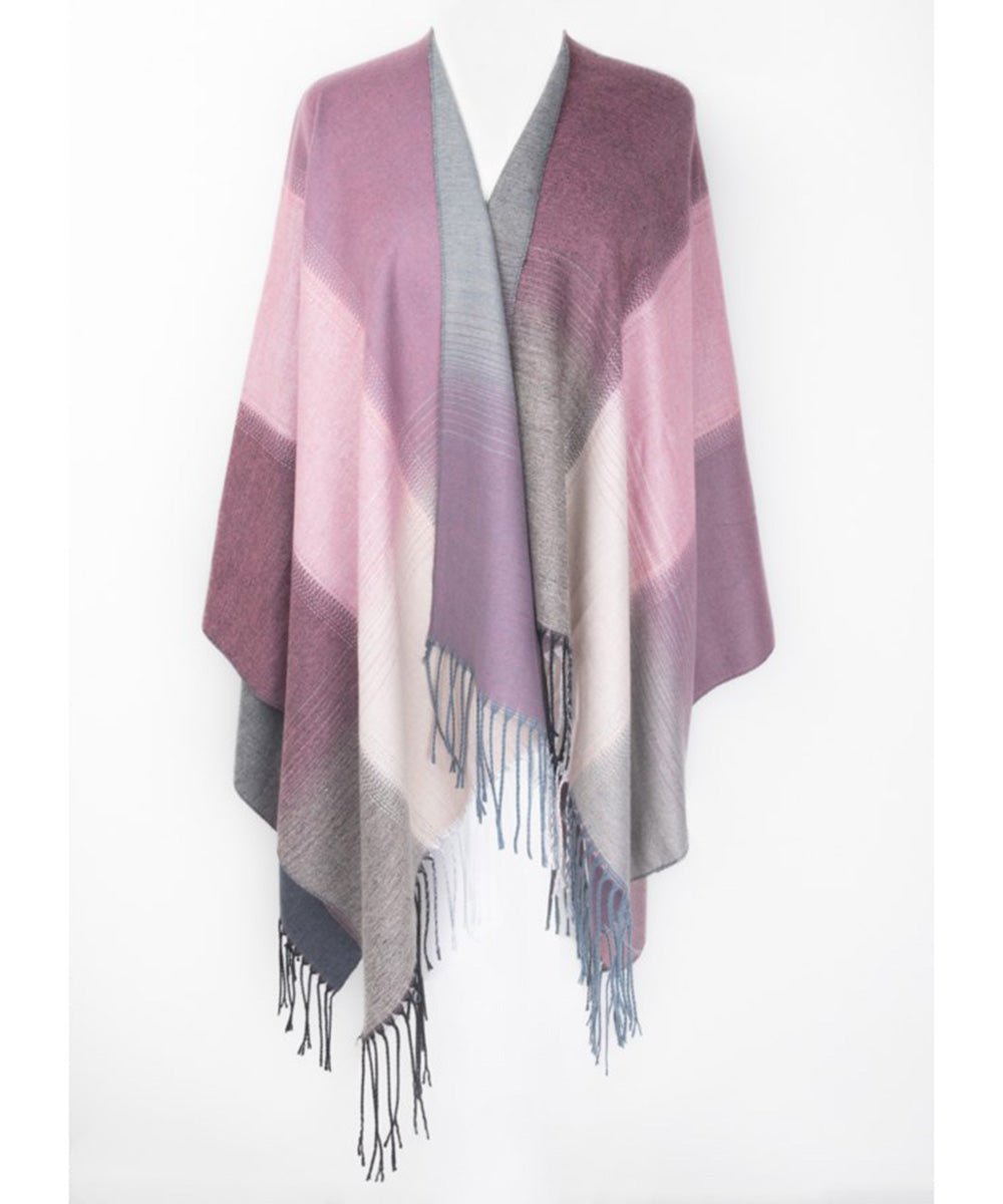 Ruana, Châle/cape réversible avec franges - Boutique Equinoxe