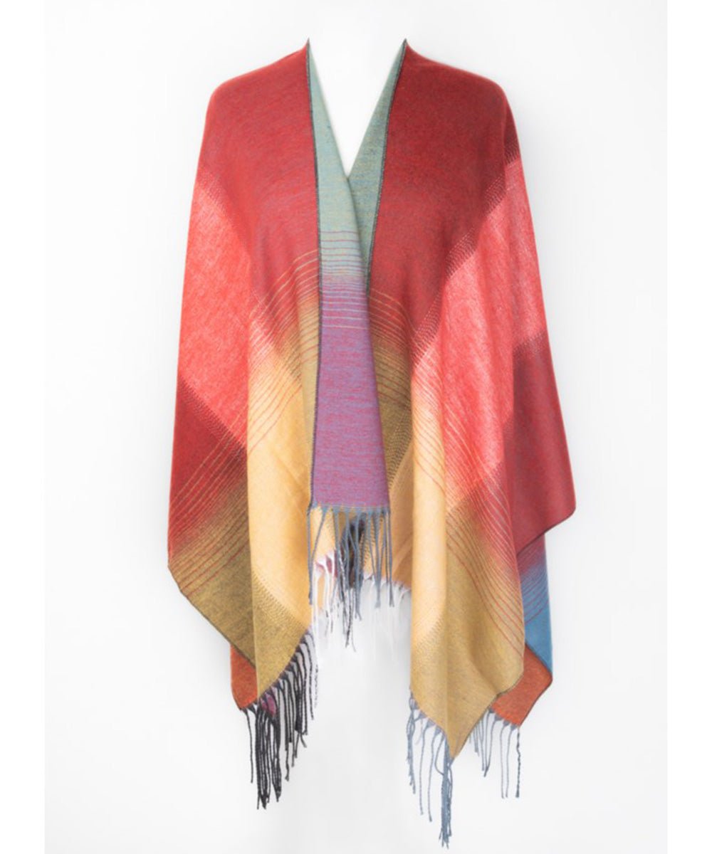 Ruana, Châle/cape réversible avec franges - Boutique Equinoxe