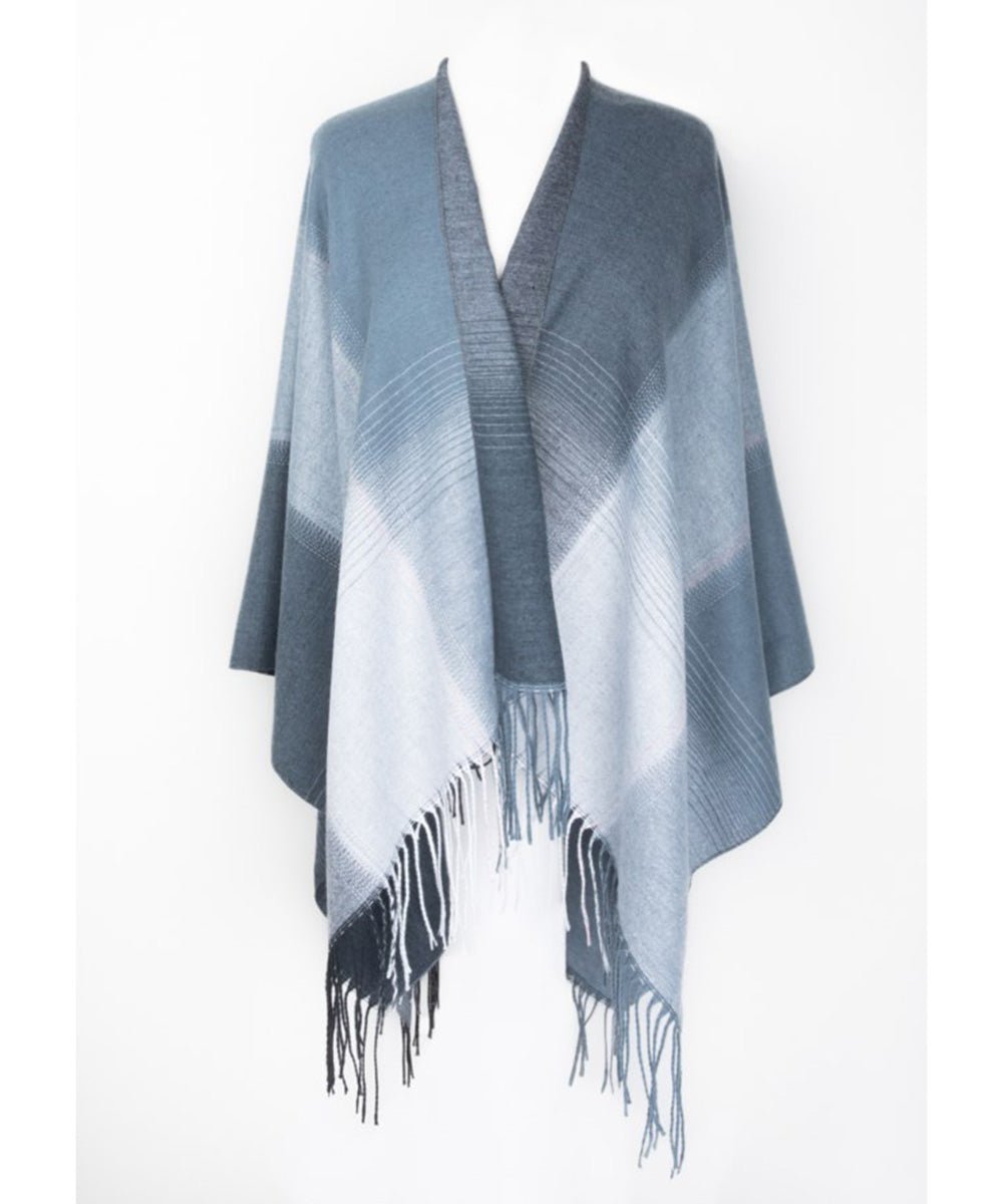 Ruana, Châle/cape réversible avec franges - Boutique Equinoxe