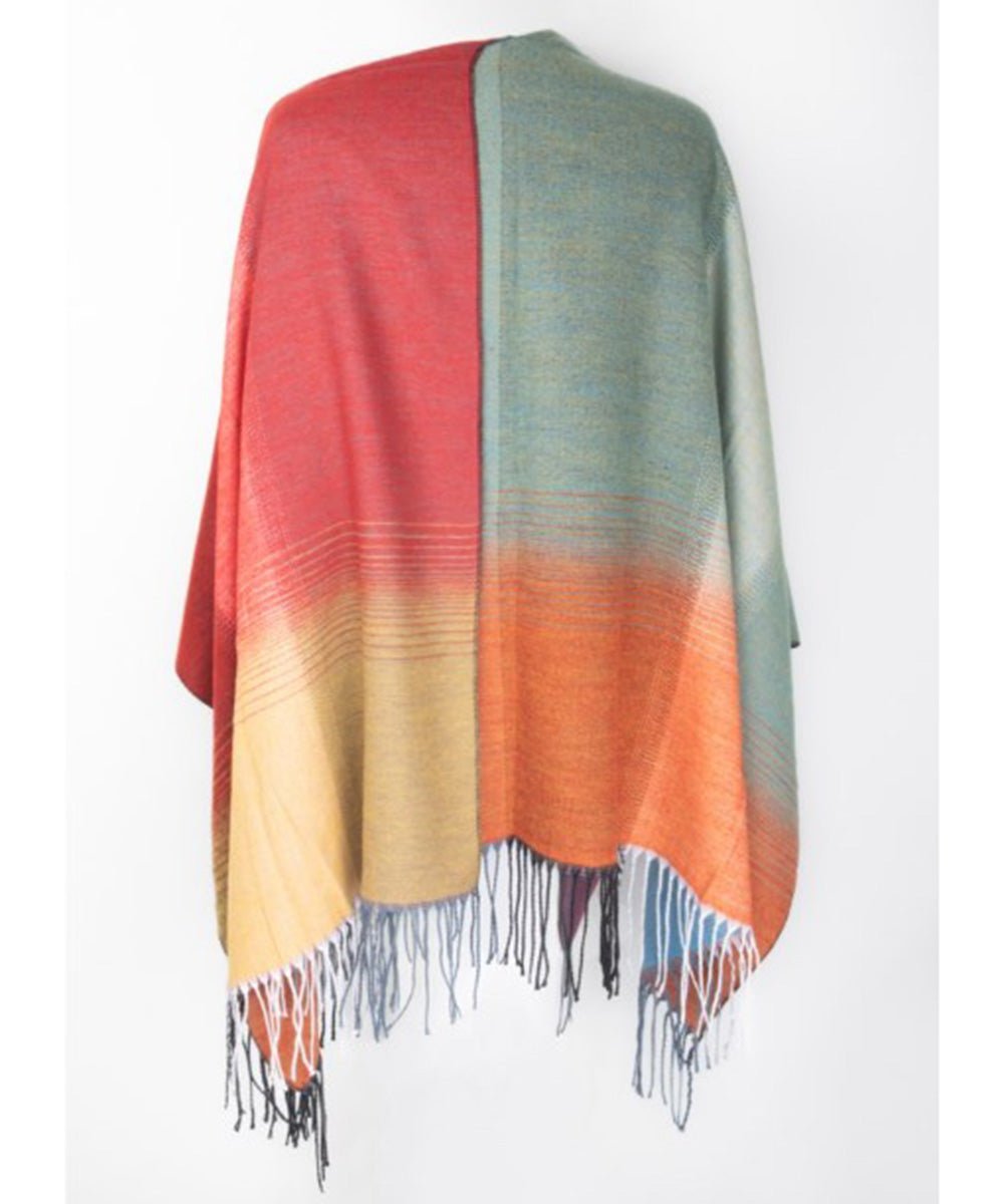 Ruana, Châle/cape réversible avec franges - Boutique Equinoxe