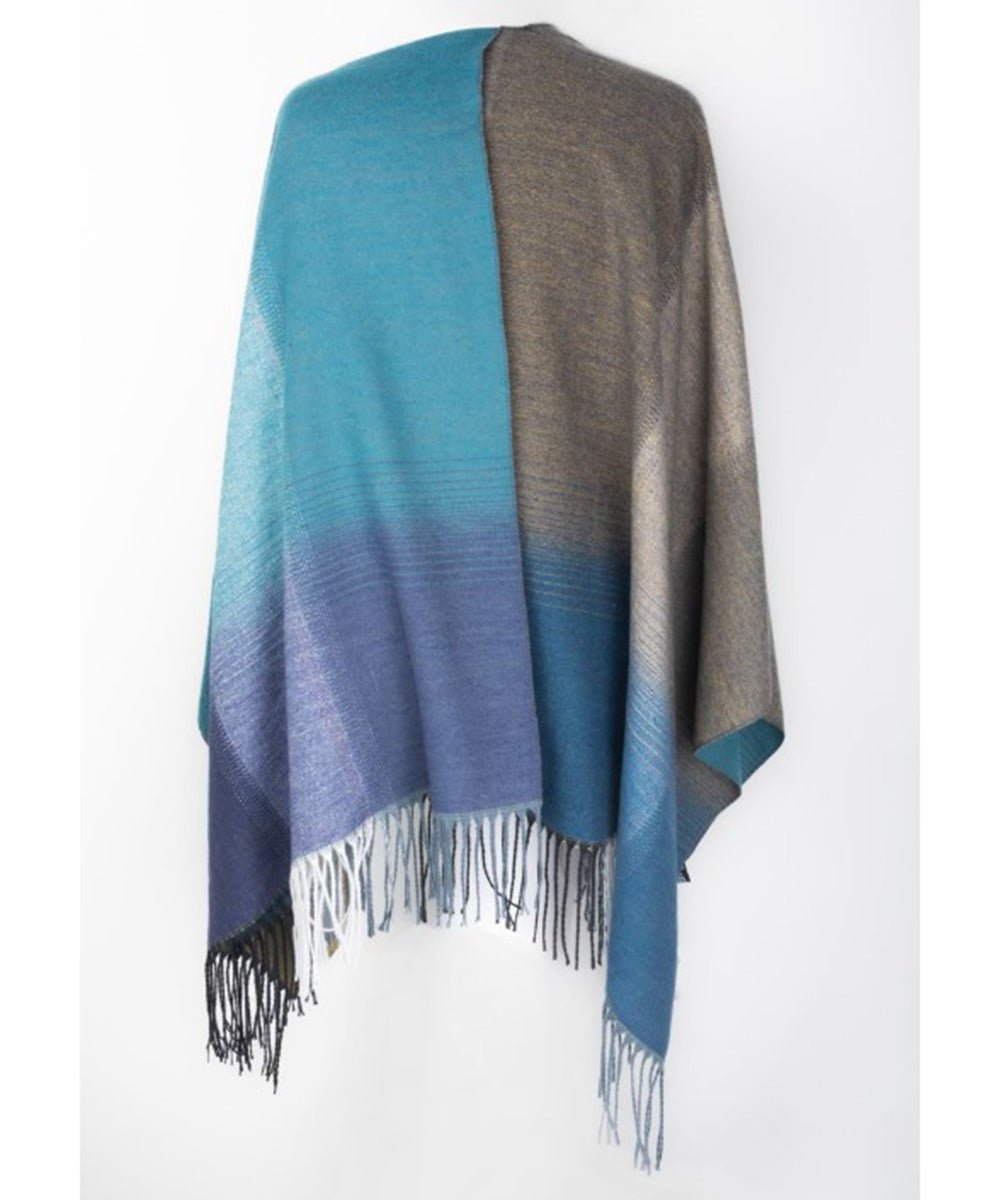 Ruana, Châle/cape réversible avec franges - Boutique Equinoxe