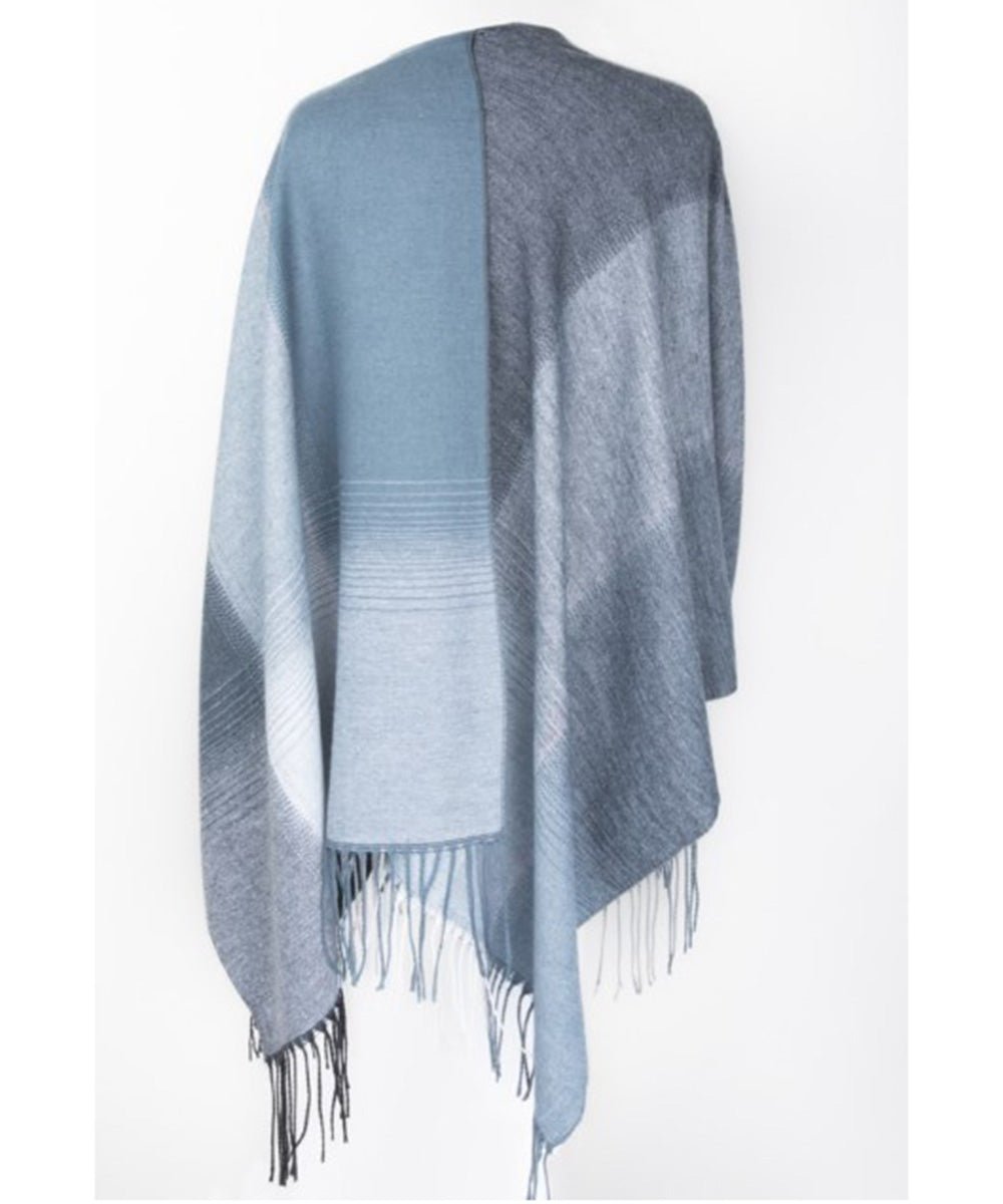 Ruana, Châle/cape réversible avec franges - Boutique Equinoxe