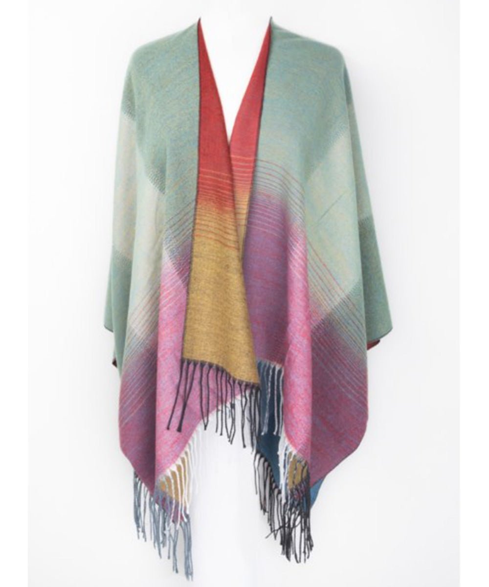 Ruana, Châle/cape réversible avec franges - Boutique Equinoxe