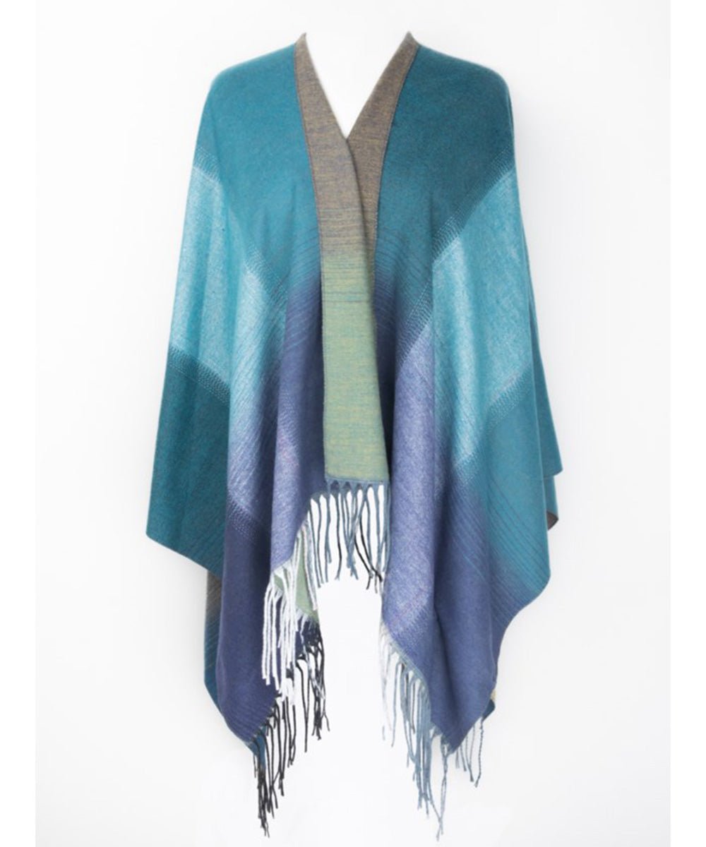 Ruana, Châle/cape réversible avec franges - Boutique Equinoxe