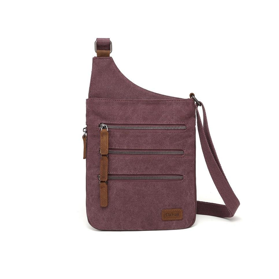 Sac à bandoulière en coton et cuir 3 zip - Boutique Equinoxe