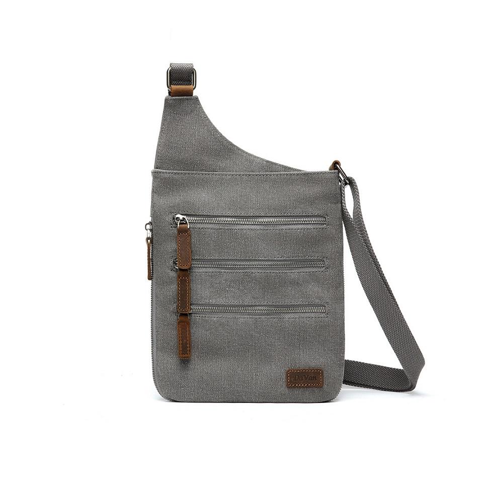 Sac à bandoulière en coton et cuir 3 zip - Boutique Equinoxe