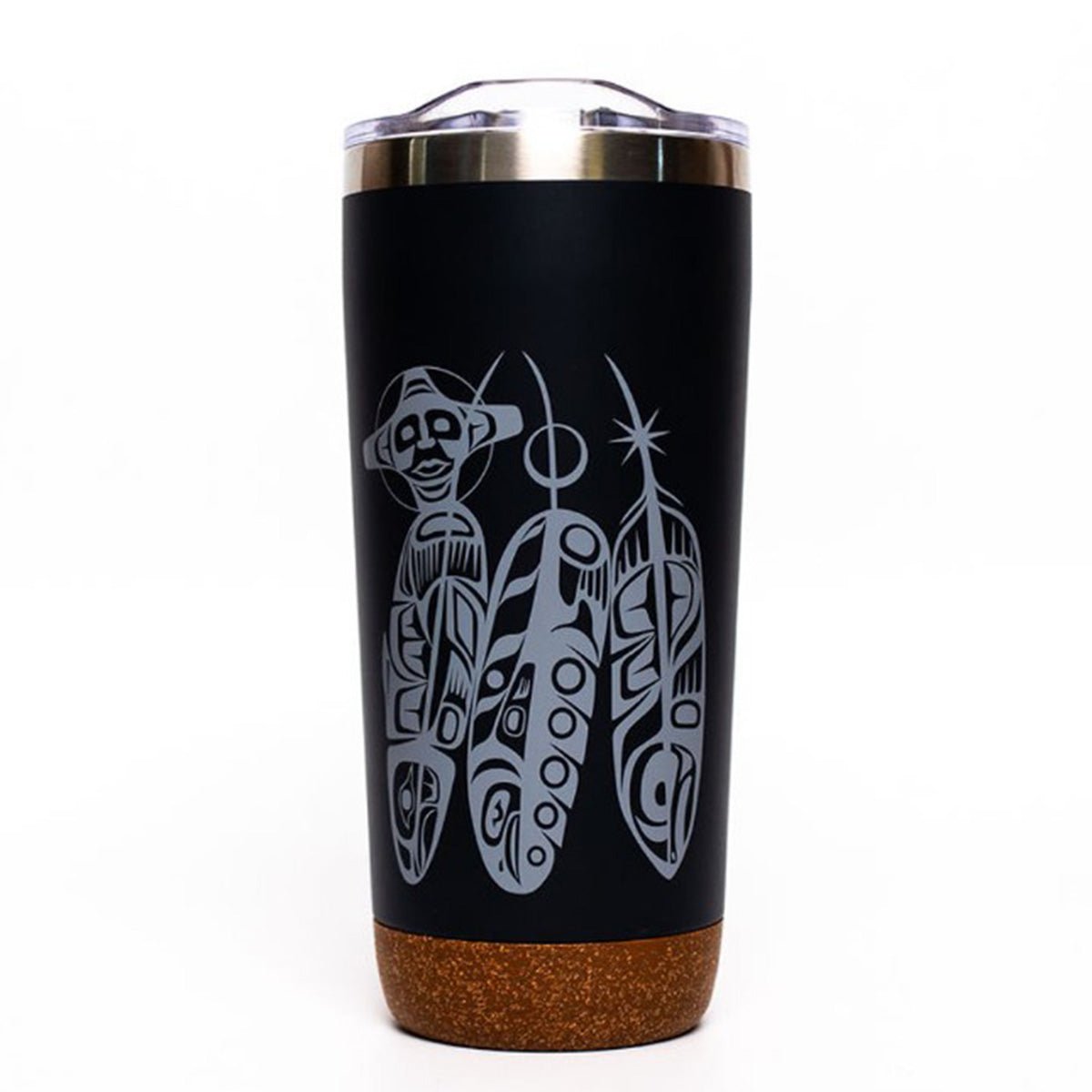 Tasse de voyage isolée, art autochtone, Plumes - Boutique Equinoxe