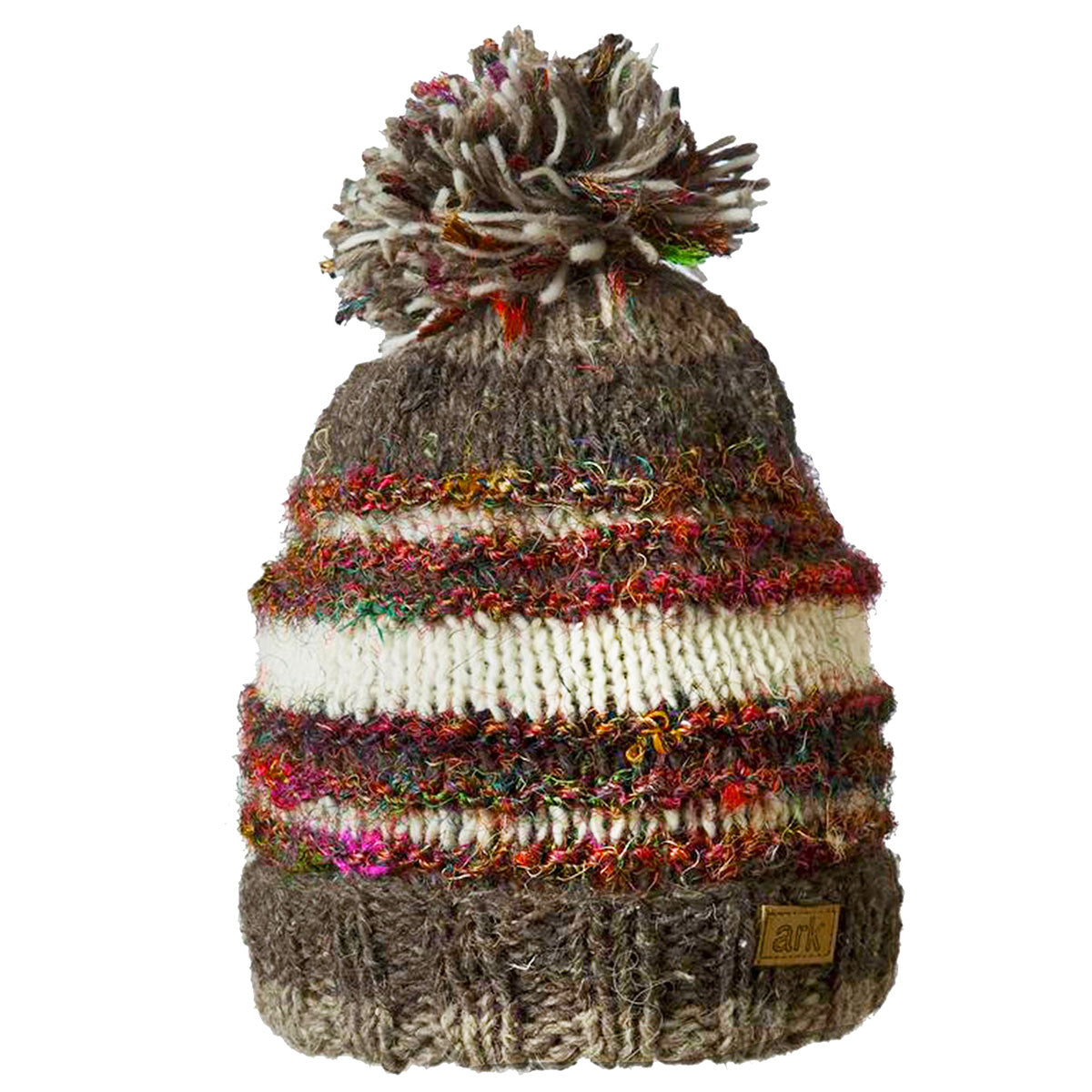 Tuque en laine à pompon avec soie recyclée.