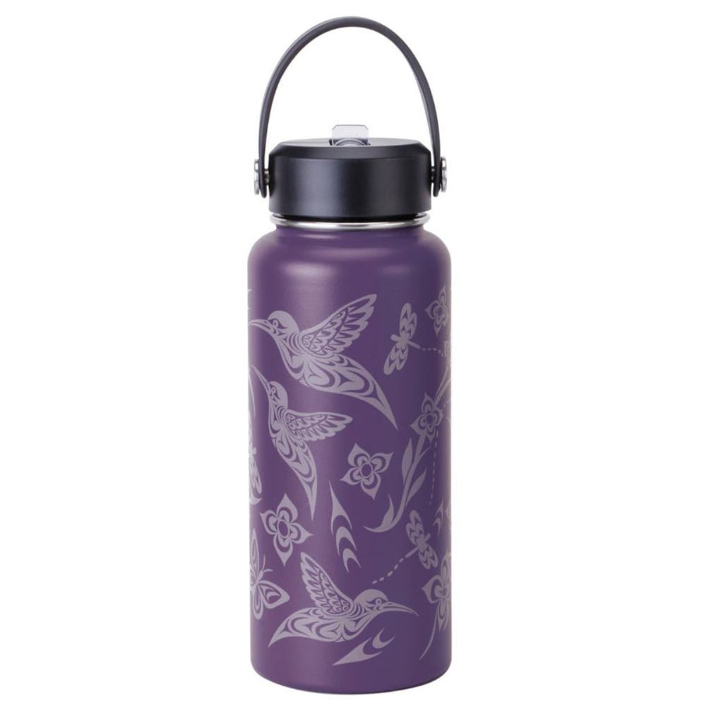 Bouteille d'eau isolée, 32 oz, Colibris par Simone Diamond, art autochtone, - Boutique Equinoxe