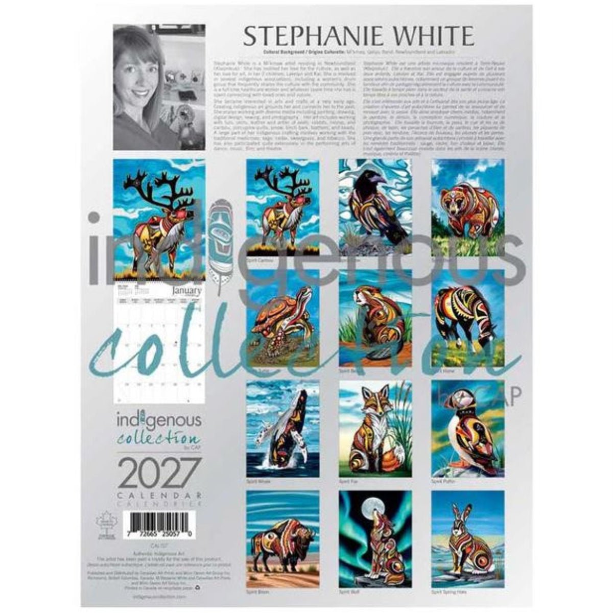 Calendrier 2027, Peintures par Stephanie White, art autochtone - Boutique Equinoxe