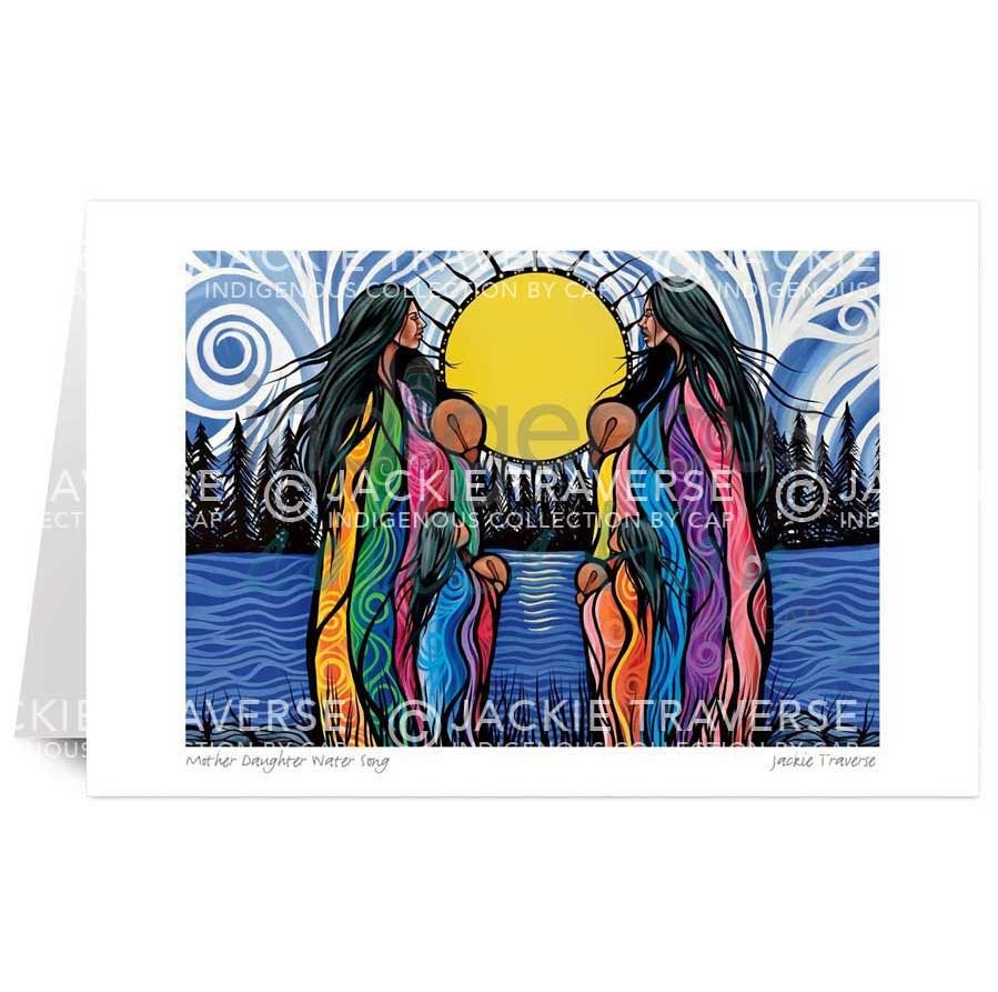 Carte de souhait, Chanson de l'eau Mère Fille par Jackie Traverse, art autochtone - Boutique Equinoxe
