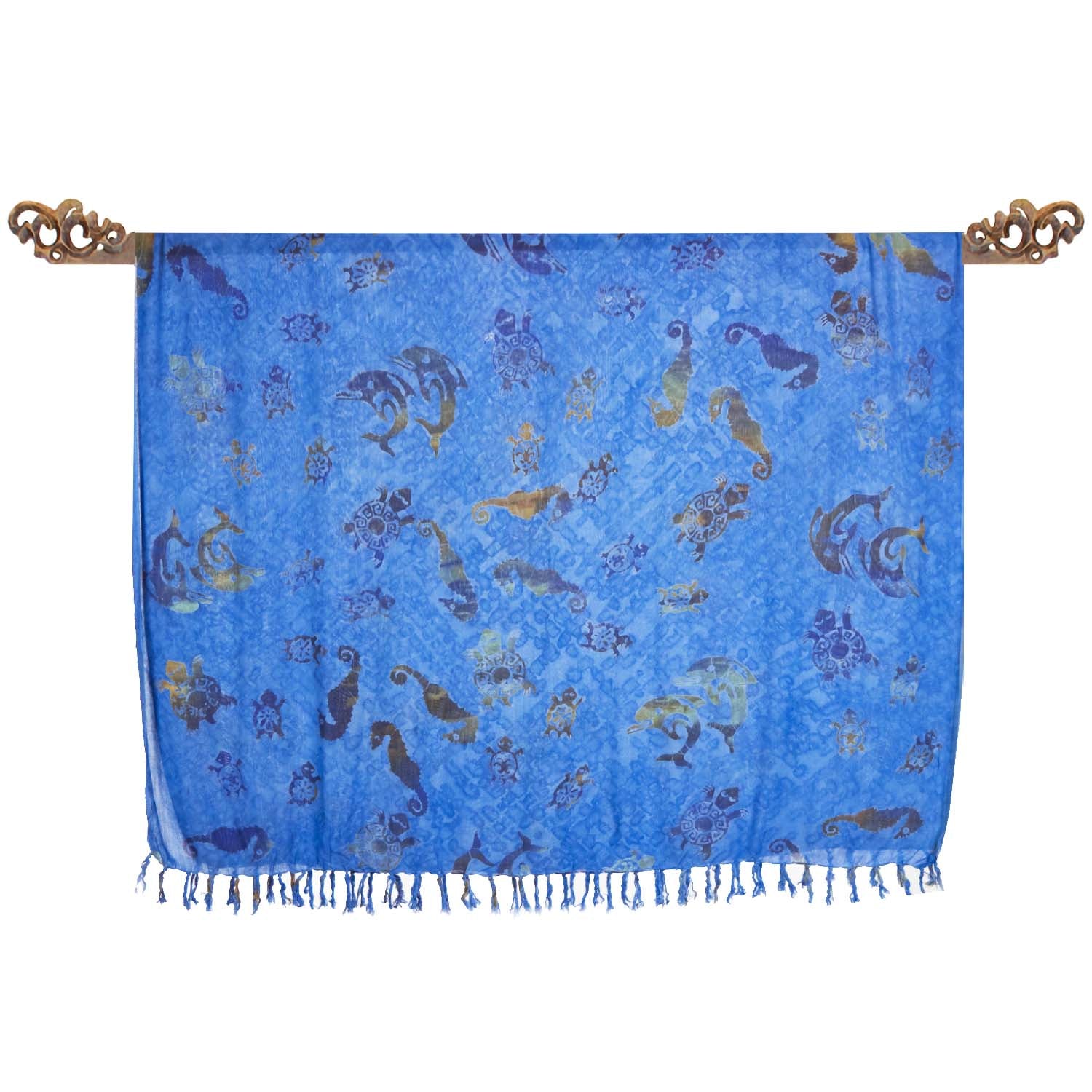 Paréo Batik denim, avec animaux marins - Boutique Equinoxe